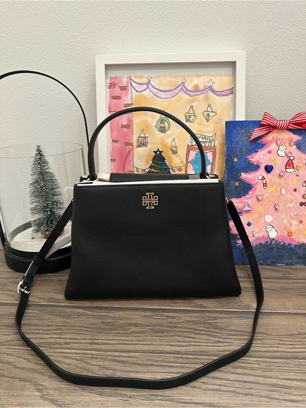 NWT Tory Burch 160639 Large Britten Smooth Satchel Bag Black